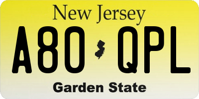 NJ license plate A80QPL