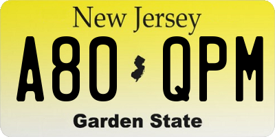 NJ license plate A80QPM