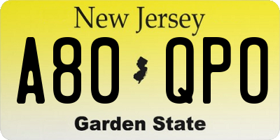 NJ license plate A80QPO