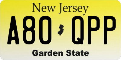 NJ license plate A80QPP