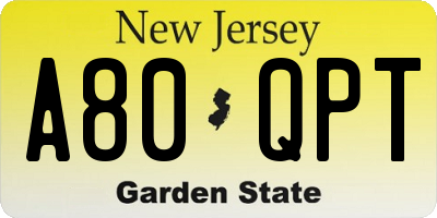 NJ license plate A80QPT