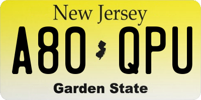 NJ license plate A80QPU