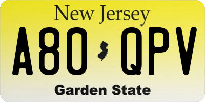 NJ license plate A80QPV