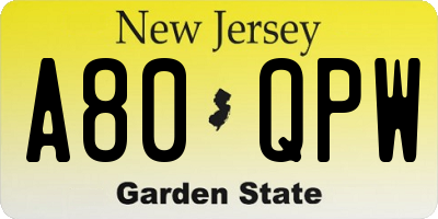 NJ license plate A80QPW