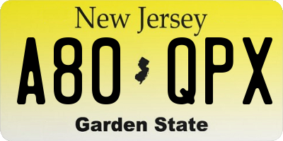 NJ license plate A80QPX