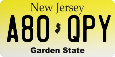 NJ license plate A80QPY