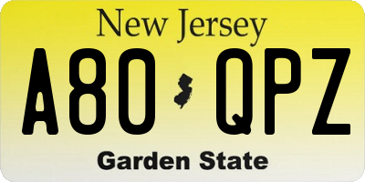NJ license plate A80QPZ