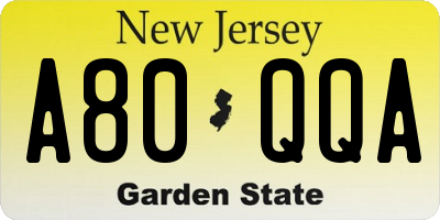 NJ license plate A80QQA