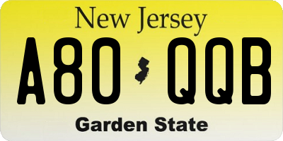 NJ license plate A80QQB