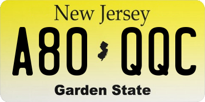 NJ license plate A80QQC