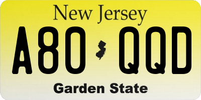 NJ license plate A80QQD