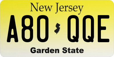 NJ license plate A80QQE