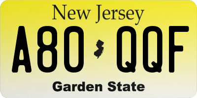 NJ license plate A80QQF