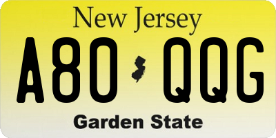 NJ license plate A80QQG