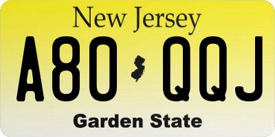 NJ license plate A80QQJ