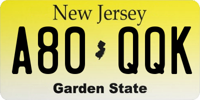 NJ license plate A80QQK
