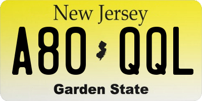 NJ license plate A80QQL
