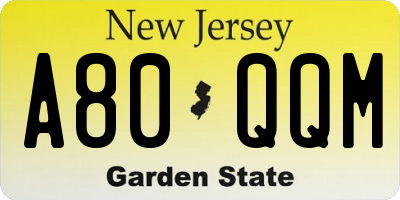 NJ license plate A80QQM