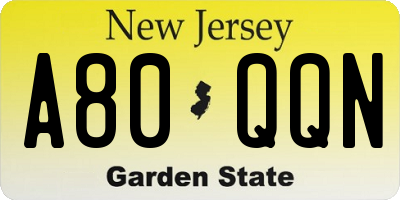 NJ license plate A80QQN