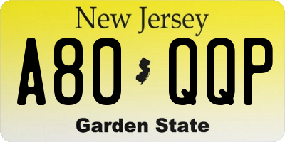 NJ license plate A80QQP