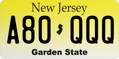 NJ license plate A80QQQ