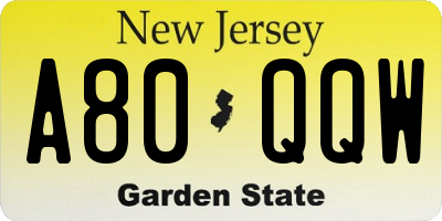 NJ license plate A80QQW