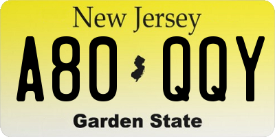 NJ license plate A80QQY