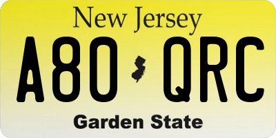 NJ license plate A80QRC