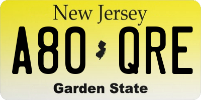 NJ license plate A80QRE