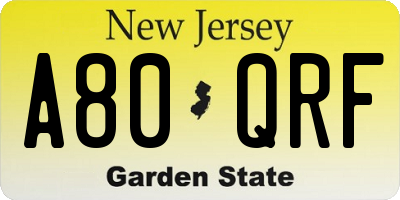 NJ license plate A80QRF