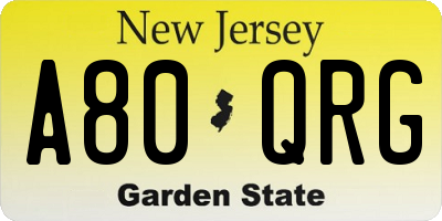 NJ license plate A80QRG