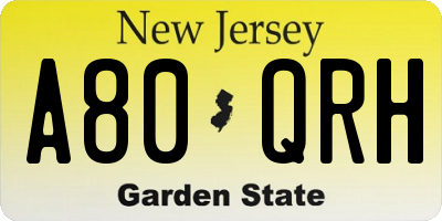 NJ license plate A80QRH