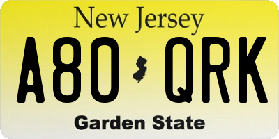 NJ license plate A80QRK