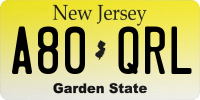 NJ license plate A80QRL