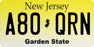 NJ license plate A80QRN