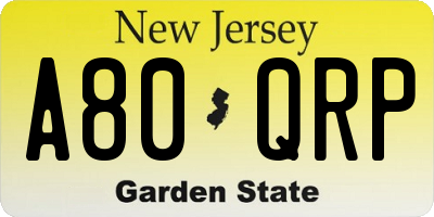 NJ license plate A80QRP
