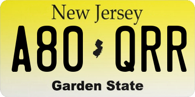NJ license plate A80QRR