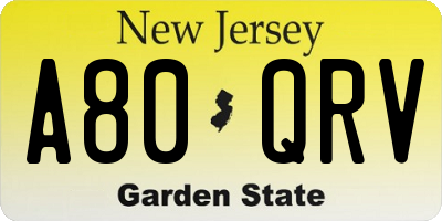 NJ license plate A80QRV