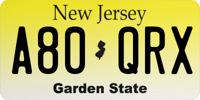 NJ license plate A80QRX