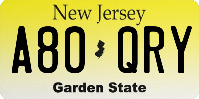 NJ license plate A80QRY