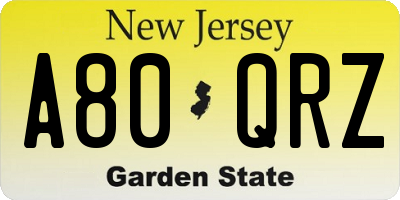NJ license plate A80QRZ