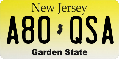 NJ license plate A80QSA