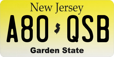 NJ license plate A80QSB