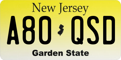 NJ license plate A80QSD