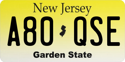 NJ license plate A80QSE