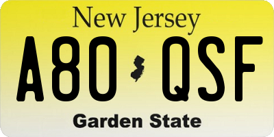 NJ license plate A80QSF