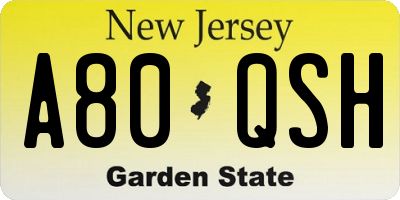 NJ license plate A80QSH