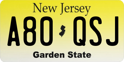 NJ license plate A80QSJ
