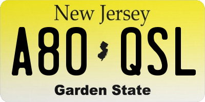 NJ license plate A80QSL