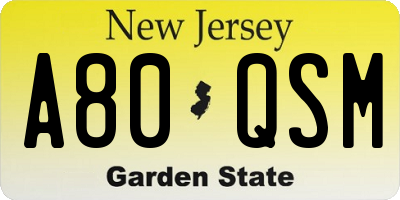 NJ license plate A80QSM